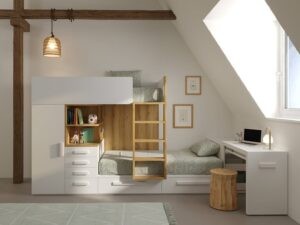 letto a soppalco bianco e legno per bambini