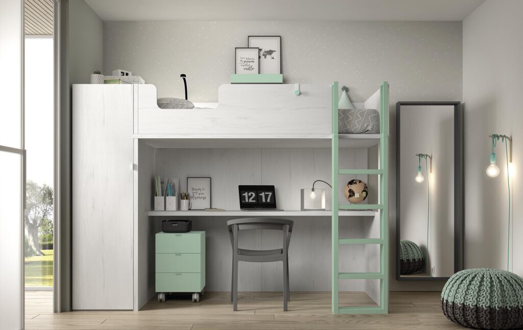 letto a castello per bambini verde e bianco