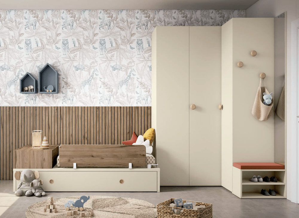 Letto intermedio bianco e legno