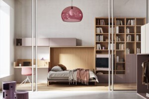 letto a scomparsa bambini viola aperto