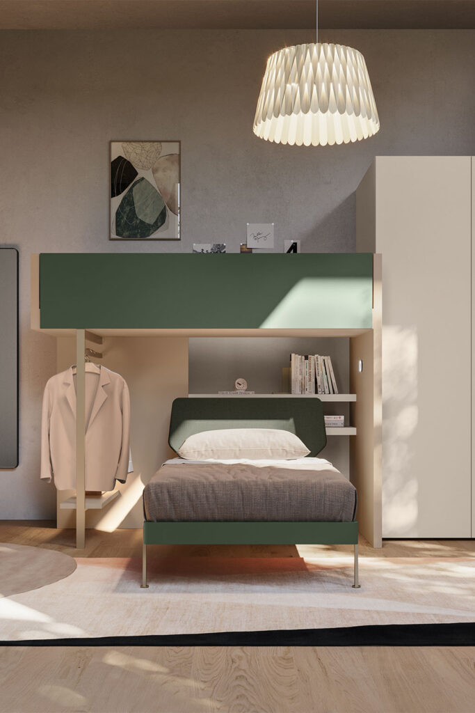 Letto a castello minimalista verde e beige