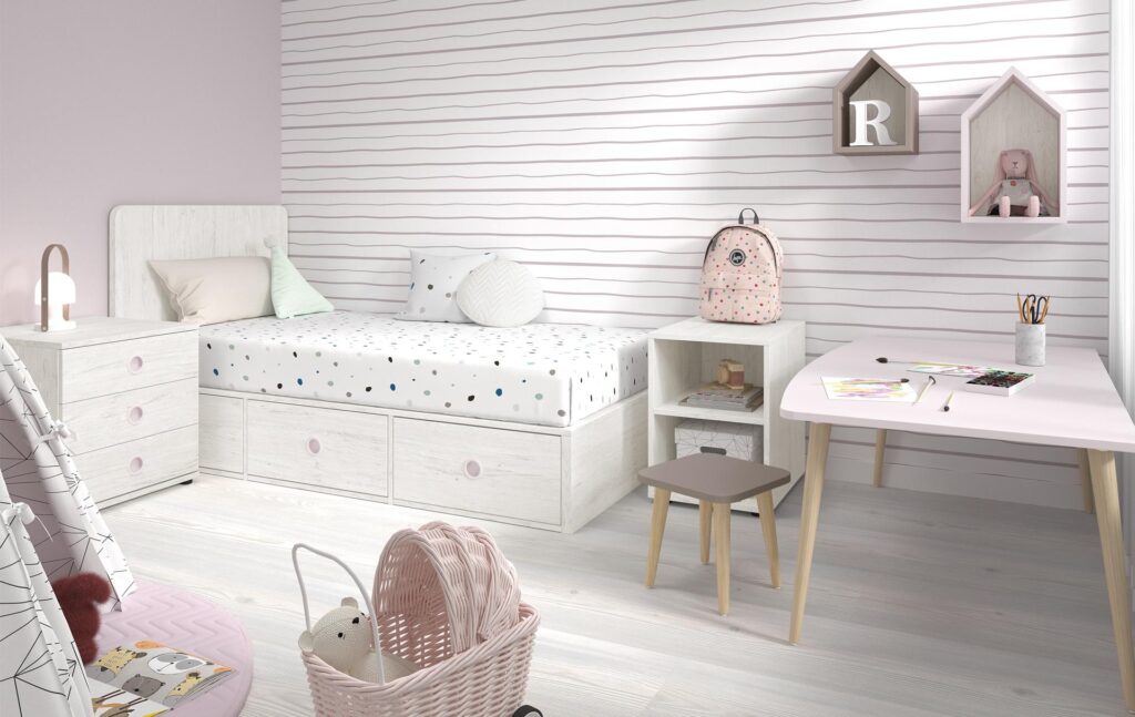 Lettino trasformato legno e rosa