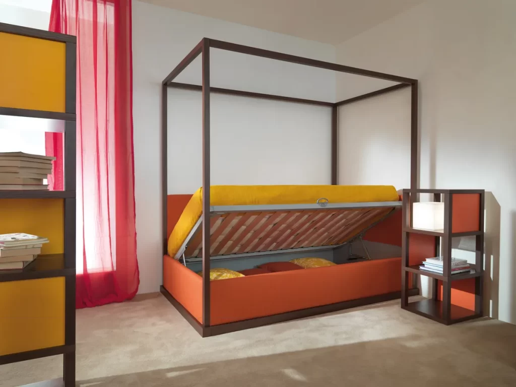 Letto contenitore con baldacchino