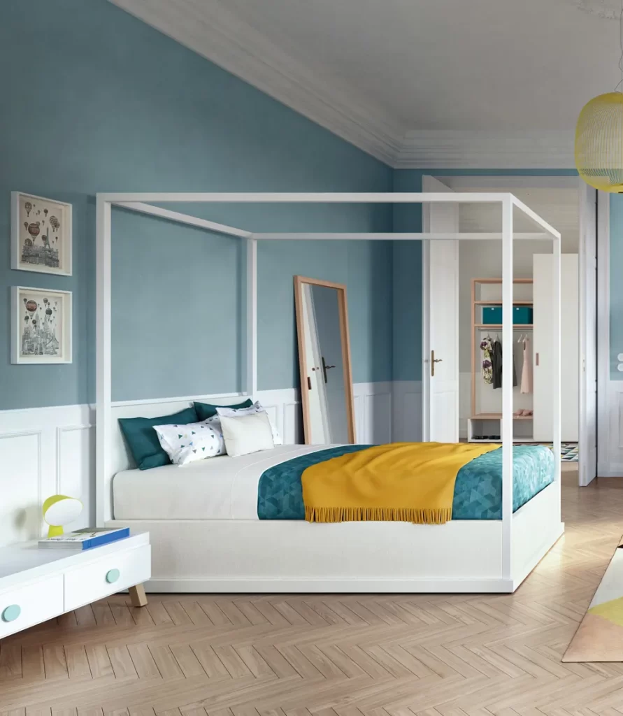 letto dearkids bianco con box contenitore e baldacchino
