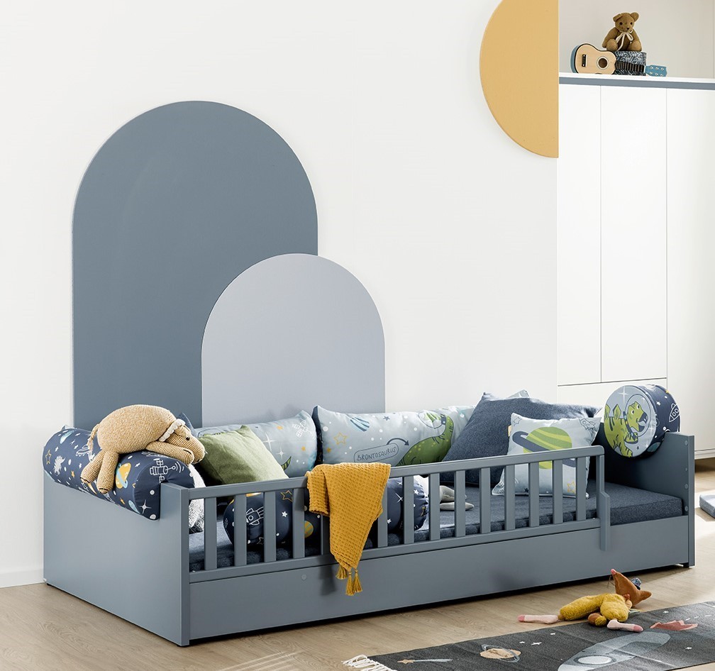 letto montessori blu con spondina