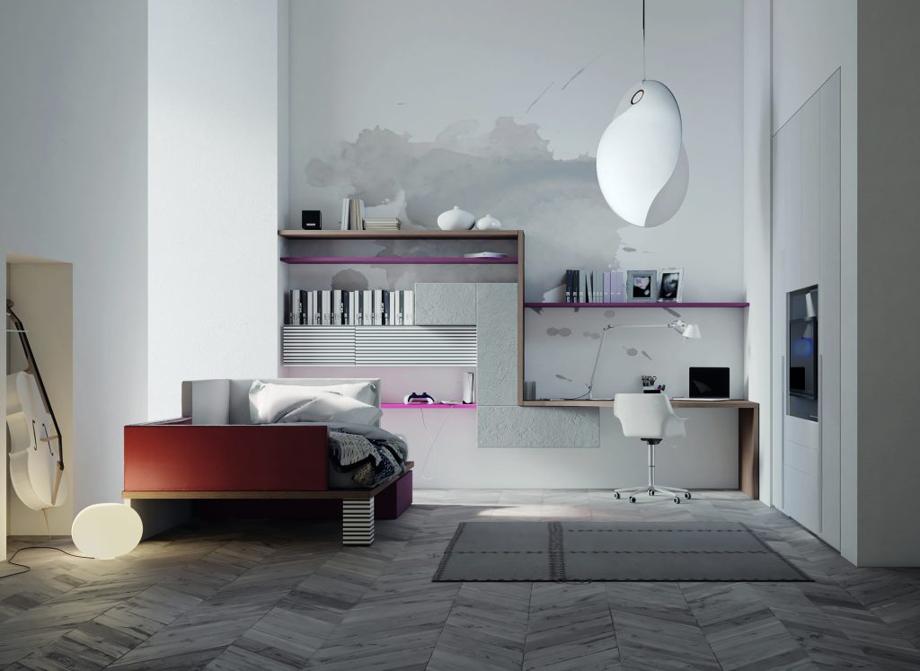 zona studio con pensili e mensole