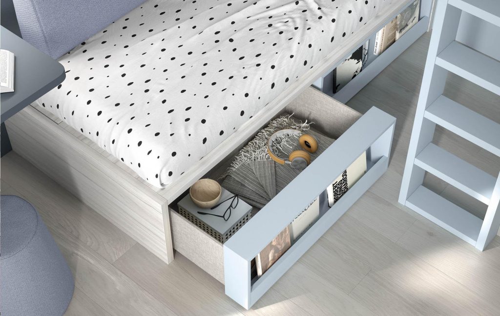 letto con cassettone su guida